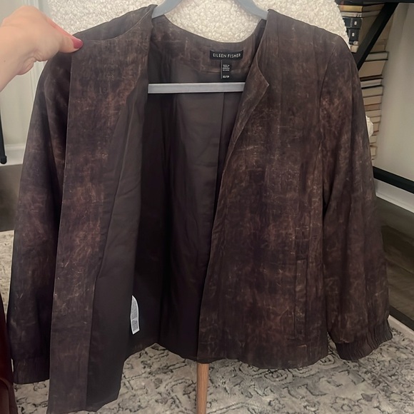 Eileen Fisher Tortoise Shell Print Silk Bomber Jacket - Picture 6 of 6